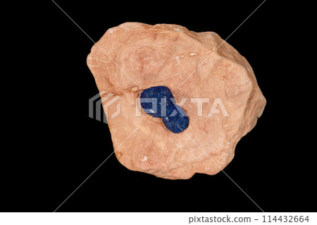 Macro mineral stone Azurite in siltstone against black background 114432664