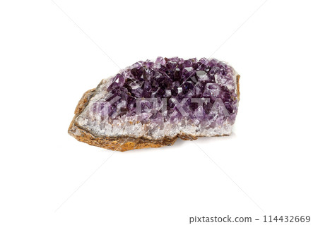 Amethyst Crystal Druse macro mineral on white background Amethyst Crystal Druse macro mineral on white background 114432669