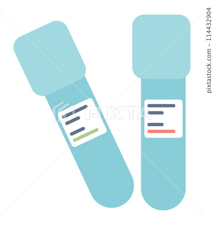 Test tubes for liquid samples in flat design. Laboratory flask with labels. Vector illustration isolated. 114432904