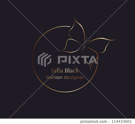 Golden logo consists of Golden Circle and a Butterfly. background with gold logo 114433601