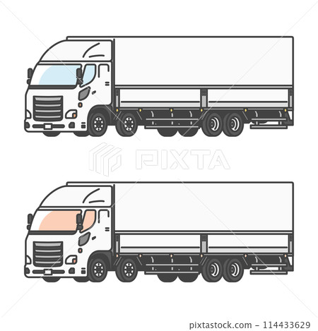 Logistics series: illustrations of working vehicles, logistics industry, 10-ton trucks (set of color and monochrome) 114433629