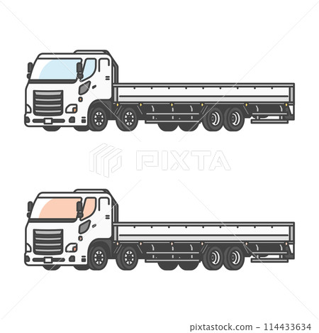 物流系列：即將裝載貨物的空白10噸平板車插畫。 114433634