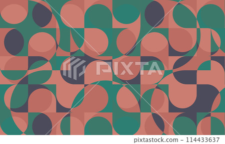 Retro style geometric pattern with red and green pastel colors. 114433637