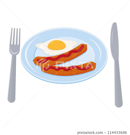 Sausage on a plate, color isolated vector illustration on a white background 114433686