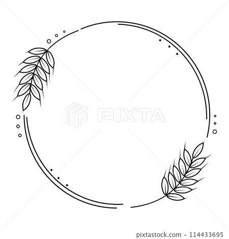Rye, barley or wheat round frame or wreath on white background. 114433695