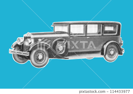 Halftone vintage car isolated on color background. Halftone vintage car isolated on color background. 114433977