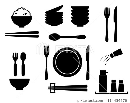 Cutlery for eating monochrome icon set 114434376