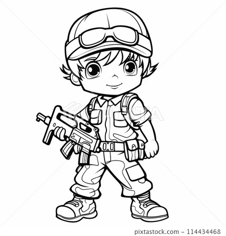 Children coloring page design of a soldier by Generative AI Children coloring page design of a soldier by Generative AI 114434468