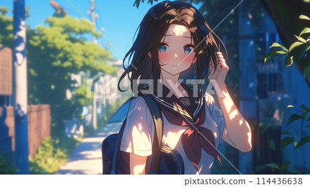 Female student brushing her hair up 114436638