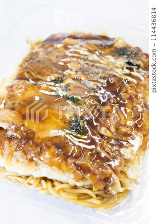 Delicious okonomiyaki with fried noodles (modern yaki) Delicious okonomiyaki with fried noodles (modern yaki) 114436814