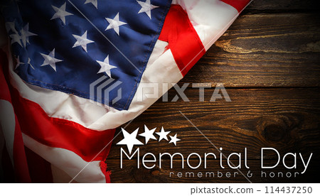 Memorial Day Concept - American Flag on an Old Wooden Table - Generative Ai 114437250