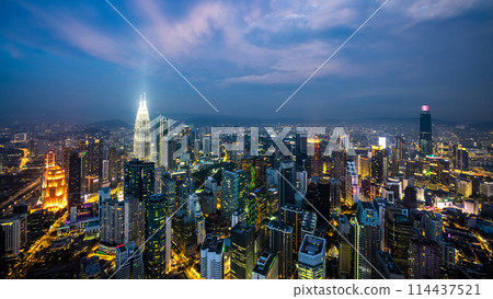 Night view of Kuala Lumpur from KL Tower, Malaysia, Petronas Twin Towers 114437521