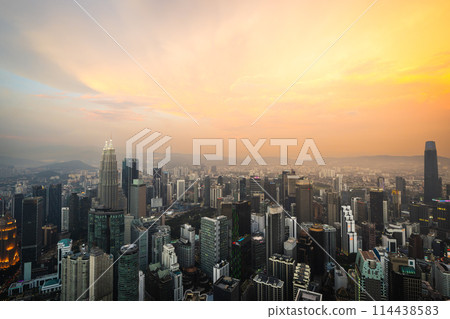 Sunset in Kuala Lumpur seen from KL Tower, Malaysia, Petronas Twin Towers Sunset in Kuala Lumpur seen from KL Tower, Malaysia, Petronas Twin Towers 114438583
