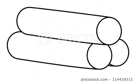 Black and white metal pipes pile icon. Line tubes illustration or coloring page isolated on white background Black and white metal pipes pile icon. Line tubes illustration or coloring page isolated on white background 114439313