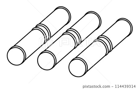 Black and white metal pipes icon. Line tubes illustration or coloring page isolated on white background Black and white metal pipes icon. Line tubes illustration or coloring page isolated on white background 114439314