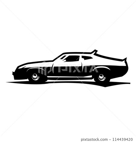 1973 Ford eagle GT car vector illustration. silhouette vector design. appears from the side with a view of the night sky. Best for logos, badges, emblems, icons, design stickers, vintage car industry 1973 Ford eagle GT car vector illustration. silhouette vector design. appears from the side with a view of the night sky. Best for logos, badges, emblems, icons, design stickers, vintage car industry 114439420