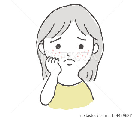 Illustration material: A woman who is concerned about acne 114439627