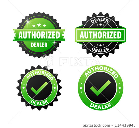 Authorized Dealer, green and black label on white background Authorized Dealer, green and black label on white background 114439943