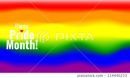 LGBTQ banner with symbols celebrating Pride Month. Rainbow background. Gay pride parade. Vector illustration. 114440233