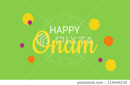 Onam Indian Festival Kerala State. Floral patterns. Happy Onam holiday. Poster Banner Design. Vector illustration. 114440239
