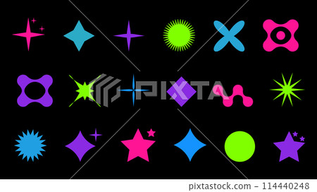 Abstract shapes in y2k style brutalist retro. Bright color. Set geometric shapes atmosphere future. For banner poster design web design. Vector illustration. Abstract shapes in y2k style brutalist retro. Bright color. Set geometric shapes atmosphere future. For banner poster design web design. Vector illustration. 114440248