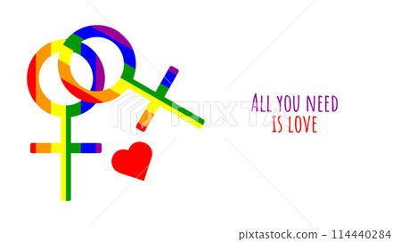 LGBTQ banner with symbols celebrating Pride Month. Rainbow female sign elements. Gay pride parade. Vector illustration. LGBTQ banner with symbols celebrating Pride Month. Rainbow female sign elements. Gay pride parade. Vector illustration. 114440284