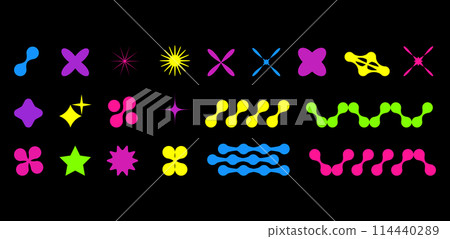Abstract shapes in y2k style brutalist retro. Bright color. Set geometric shapes atmosphere future. For banner poster design web design. Vector illustration. 114440289