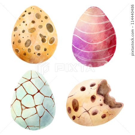 Dinosaur eggs . Watercolor painting style . Illustration . Dinosaur eggs . Watercolor painting style . Illustration . 114440486