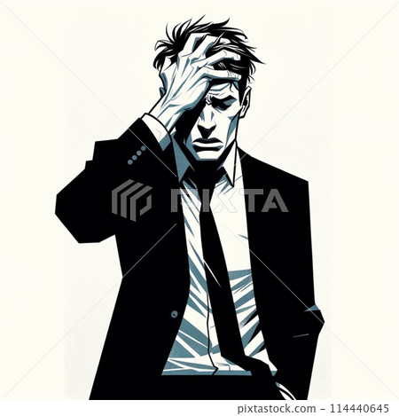 一位男性辦公室職員，表情困擾 114440645