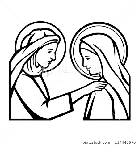 Visitation of Pregnant Mary to Elizabeth Side View Retro 114440670