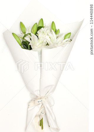 Beautiful lily flowers on white background 114440898