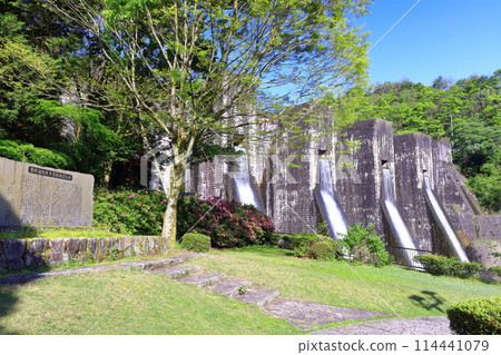 [Kagawa Prefecture] Azaleas blooming in spring at the Honenike Dam (Hoenike Weir), the first stone masonry multiple arch dam in the country 114441079