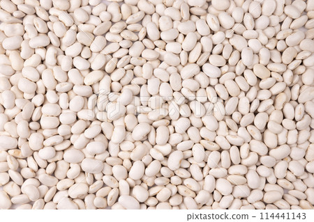 Background of white kidney beans close up, top view 114441143