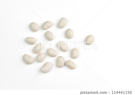 heap of white beans on white background, top view heap of white beans on white background, top view 114441150