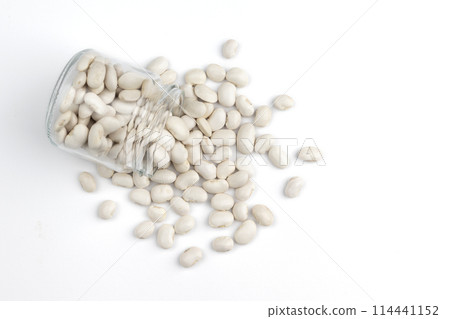 heap of white beans on white background, top view heap of white beans on white background, top view 114441152