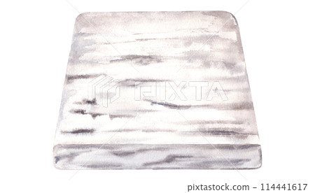 Marble cutting board. Empty grey granite plank. Stone surface for interior. Marbling kitchen texture. Front diagonal view. Template for food projects, home design. Watercolor illustration 114441617