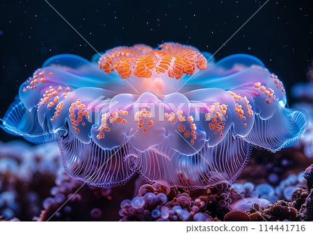 Enchanted Underwater Petals: Flowers Luminous Dance with Bubbles 114441716
