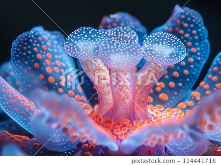 Enchanted Underwater Petals: Flowers Luminous Dance with Bubbles 114441718