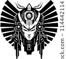 Abstract futuristic pharaoh man sphinx emblem logo template. Print, tattoo illustration of pharaoh 114442114