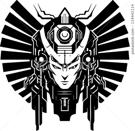 Abstract futuristic pharaoh man sphinx emblem logo template. Print, tattoo illustration of pharaoh 114442114
