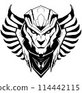 A sphinx cat with a menacing look on its face. The cat is surrounded by a diamond shape. 114442115