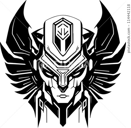 Abstract futuristic pharaoh man sphinx emblem logo template. Print, tattoo illustration of pharaoh 114442118
