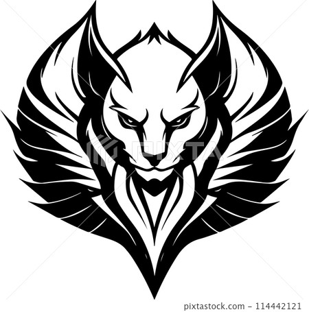 A sphinx cat with a menacing look on its face. The cat is surrounded by a diamond shape. A sphinx cat with a menacing look on its face. The cat is surrounded by a diamond shape. 114442121