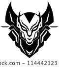 Abstract futuristic pharaoh man sphinx emblem logo template. Print, tattoo illustration of pharaoh 114442123