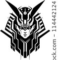 Abstract futuristic pharaoh man sphinx emblem logo template. Print, tattoo illustration of pharaoh 114442124