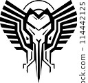 Abstract futuristic pharaoh man sphinx emblem logo template. Print, tattoo illustration of pharaoh 114442125