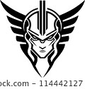 Abstract futuristic pharaoh man sphinx emblem logo template. Print, tattoo illustration of pharaoh 114442127