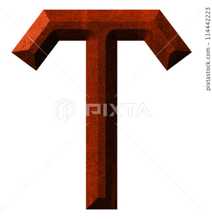 3D rendered illustration. Beveled stone letter. Custom art font. 114442223