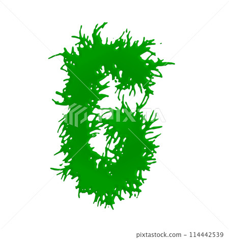 Green slime letter on white background. Custom art font.3D rendered illustartion. Green slime letter on white background. Custom art font.3D rendered illustartion. 114442539