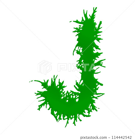 Green slime letter on white background. Custom art font.3D rendered illustartion. 114442542